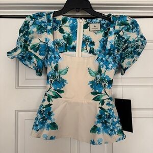 Tuckernuck Blue and Cream Floral Blouse